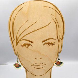 Vintage Flowers Cloisonne Dangle Earrings, Floral Enamel Drop White with Pink